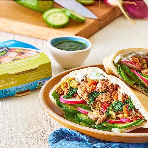 Image of Wild Planet Ready-To-Eat Wild Tuna Quinoa Salad, 5.6 Ounce Can, Pack of 12 | Tuna Pasta with Organic Red Peppers, Tomatoes & Green Olives. Non-GMO, Gluten Free, Kosher, Dairy Free