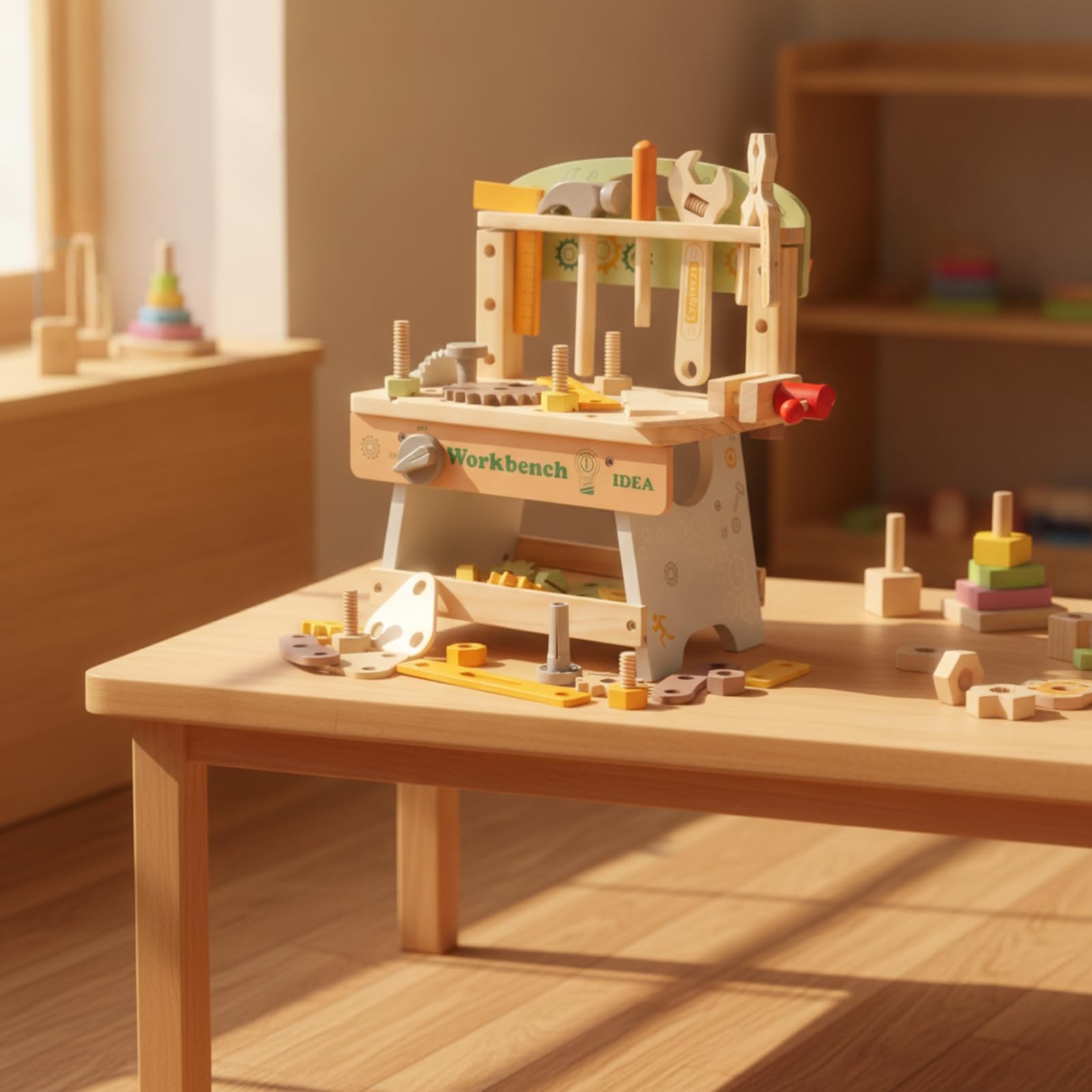 Banco da Lavoro Giocattolo Creativo Banco da Lavoro in Legno Sicuro Gioco per Bambini, Spazio Giochi