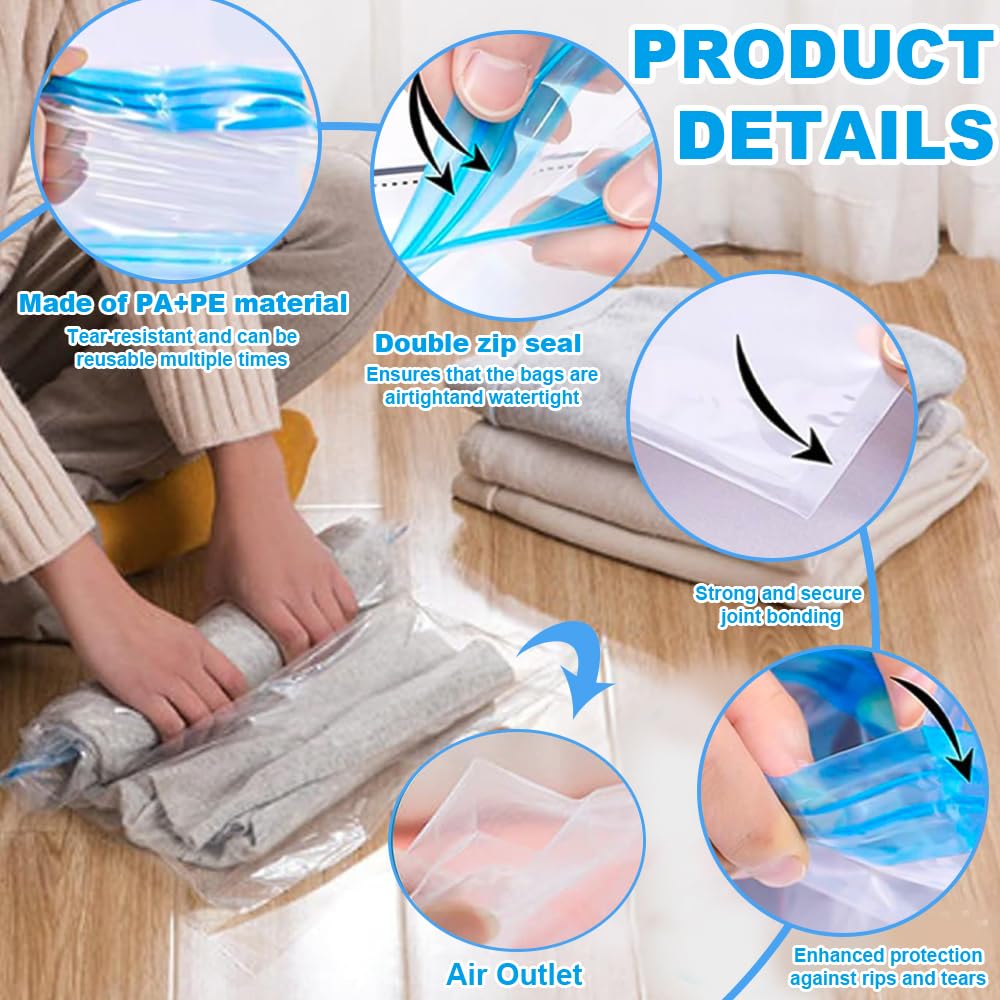 10 Stück Vakuumbeutel-Set Für Kleidung – 5 Größen (50x70 Bis 39x20 Cm), Platzsparend, Reise & Aufbewahrung