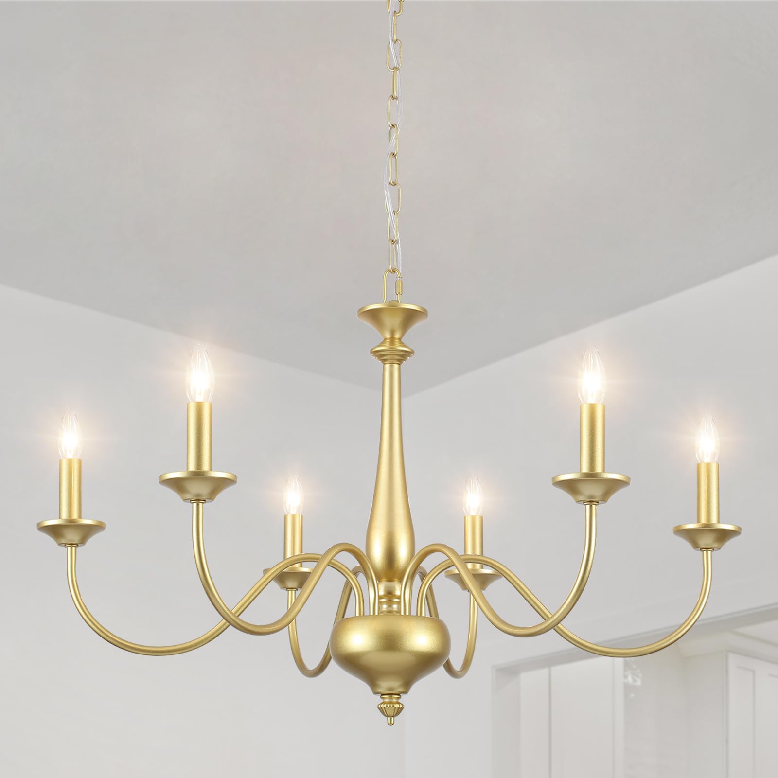 QAREHL Lampara Araña Techo Dorado, 6 Luces Lampara Colgante Vintage Lamparas de Techo Salon, Lampara Industrial Techo para Comedor Cocina Dormitorio, E14