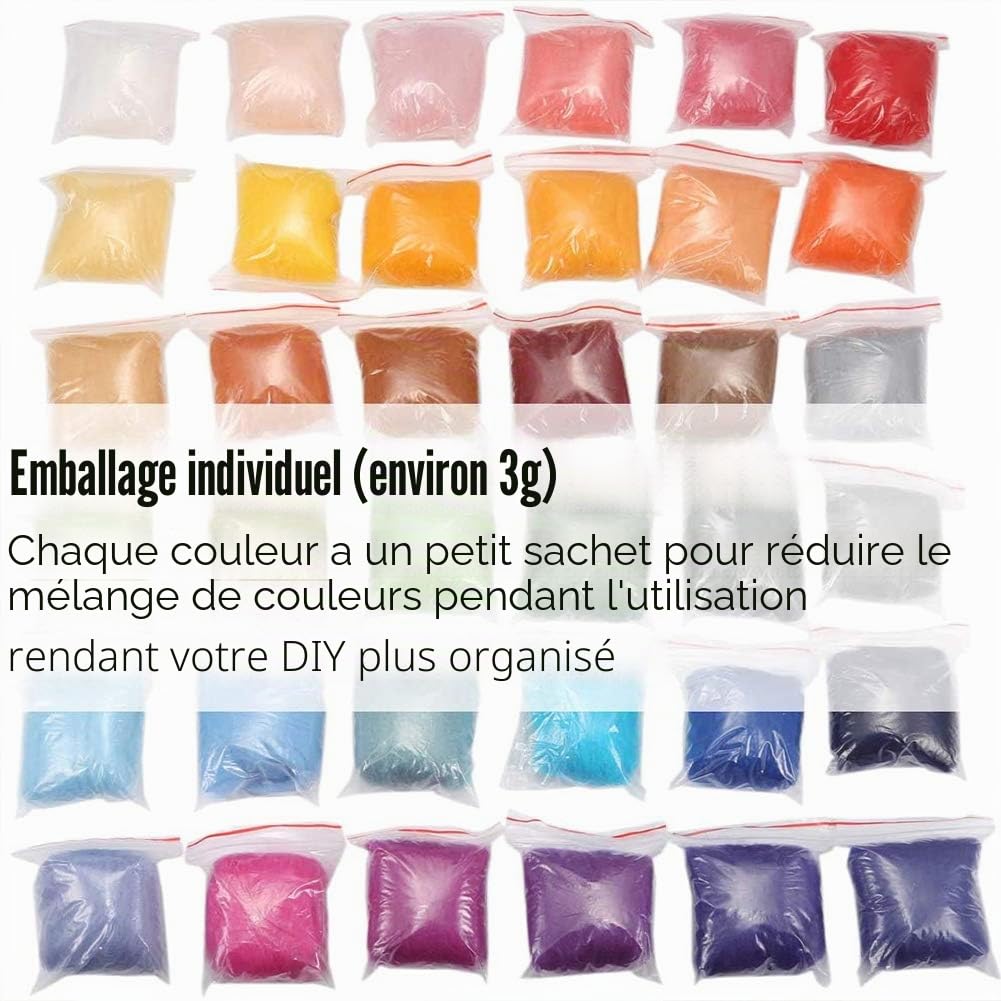 Joyeee Kit de feutrage à l'aiguille pour débutants avec 40 couleurs de laine, outils de feutrage à l'aiguille, aiguilles de différentes tailles, ciseaux, artisanat animal décoration de la maison