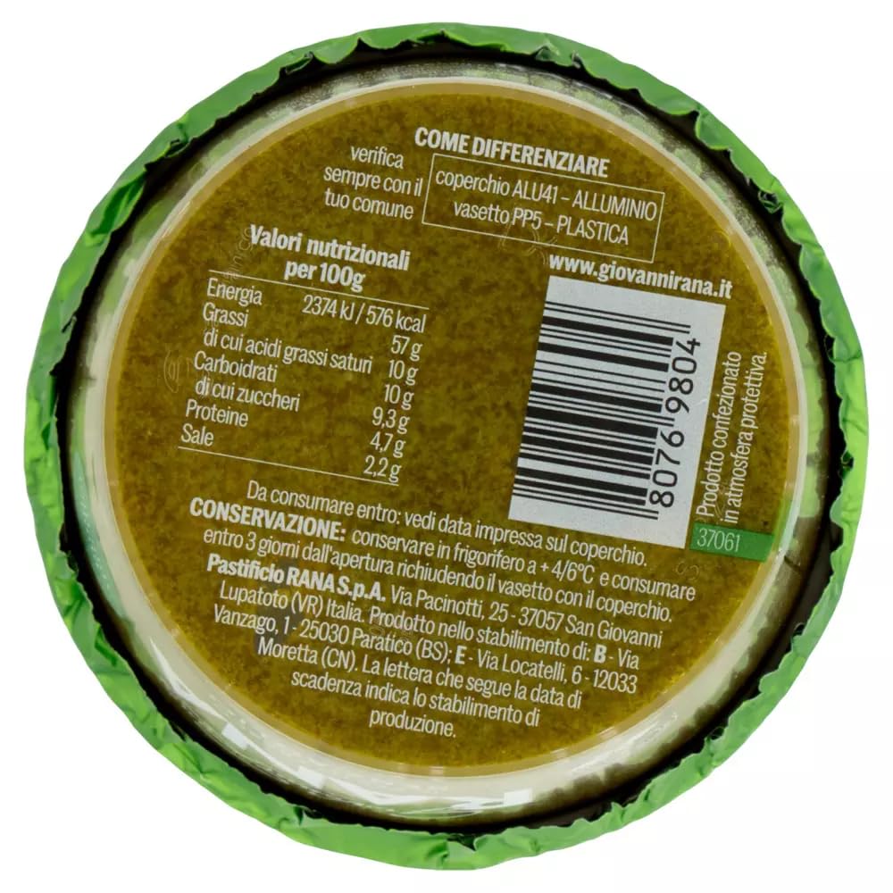 Giovanni Rana Pesto al Basilico Genovese DOP Senza Aglio, salsa de pesto fresca, albahaca genovesa, pesto DOP sin ajo, 140 g + llavero Beni Culinari gratuito