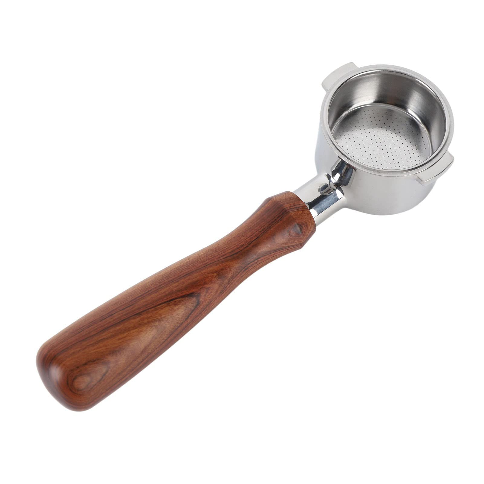 Portafiltro per caffè senza fondo, Portafiltro in acciaio inossidabile con manico ergonomico in legno, design rimovibile e lavabile per macchine da caffè espresso, ampia (UNA)