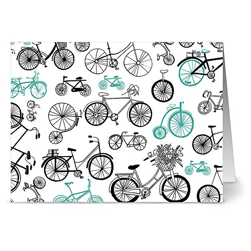Note Card Cafe Thank You Card Set with Gray Envelopes | 24 Pack | Blank Inside, Glossy Finish | Aqua Bicycle Motif Design | Bulk Set for Greeting, Appreciation, Corporate