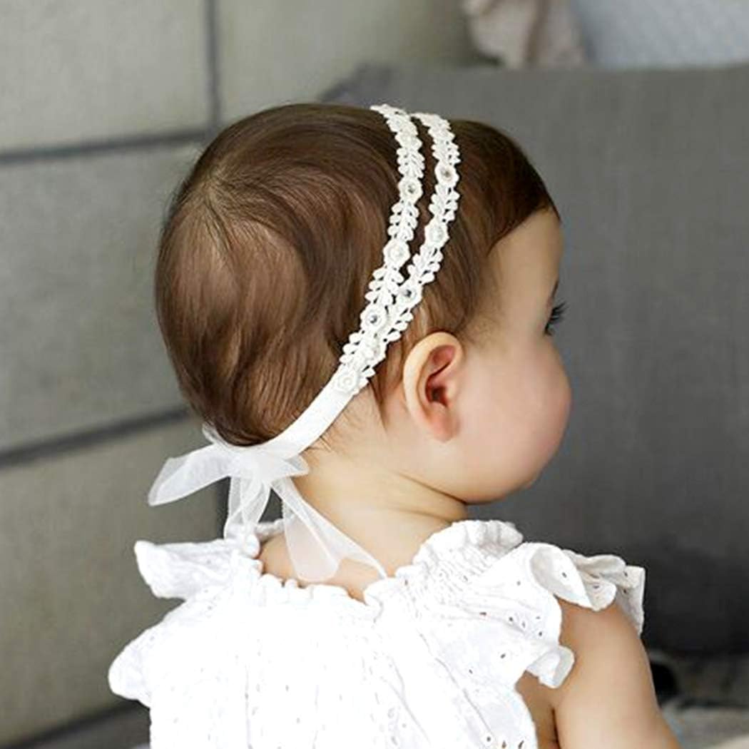 Fashband Baby Girls Diademas Elástico Doble Encaje Diadema de flores Soft Bow Headwrap Accesorios para el cabello para niñas