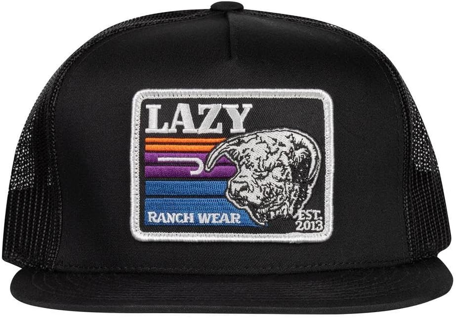 Lazy J Ranch Dusk Sunset Retro Classic Five Panel Trucker Hat - Adjustable Unisex Country Hats, Vintage Trucker Hat