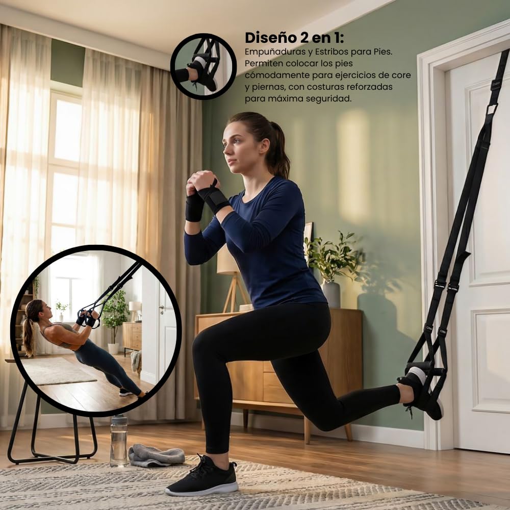 Cinghie da allenamento in sospensione, set con ancoraggio regolabile, fitness a casa, adatto per viaggi e allenamento in interni ed esterni, include polsiere per un maggiore sostegno.