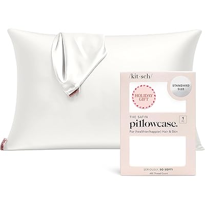 Kitsch Satin Pillowcase with Zipper for Hair & Skin, Softer Than Silk Pillow Cases Queen Size Set of 2, Wrinkle-Free, Smooth and Cooling Satin Pillow Covers, Standard Size 19"x26" - Ivory, 2pcs