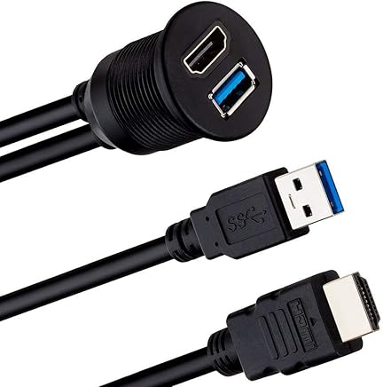 LBSC Cable de Montaje Empotrado USB 3.0 y HDMI, Cable de extensi?n USB Macho a Hembra para Coche, cami?n, Barco, Tablero de Motocicleta