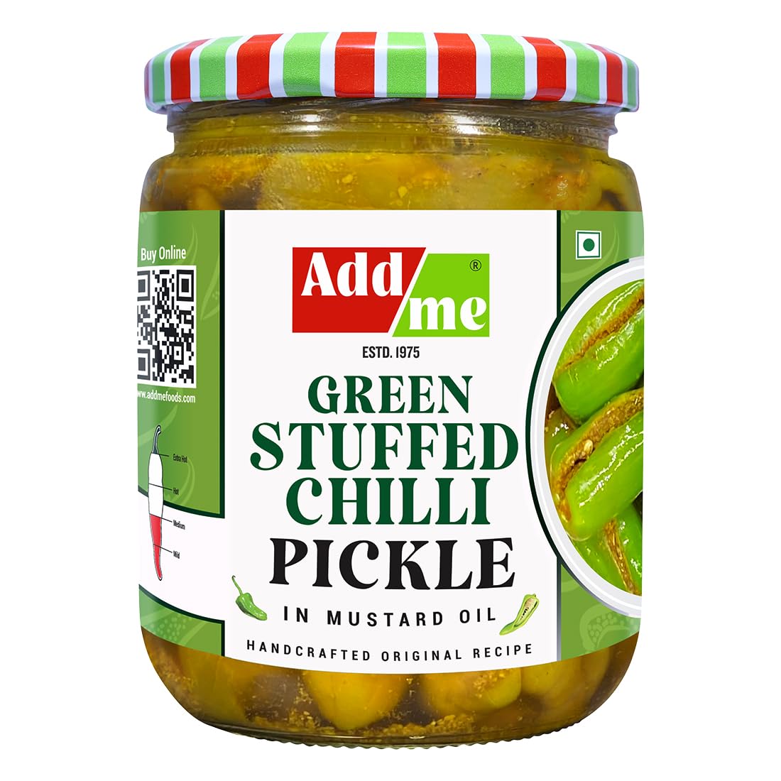Add me Rajasthani Bharwa Hari mirchi ka achar Homemade 500 gm marwadi Green Stuffed Chilli Pickle 500 gm Glass jar