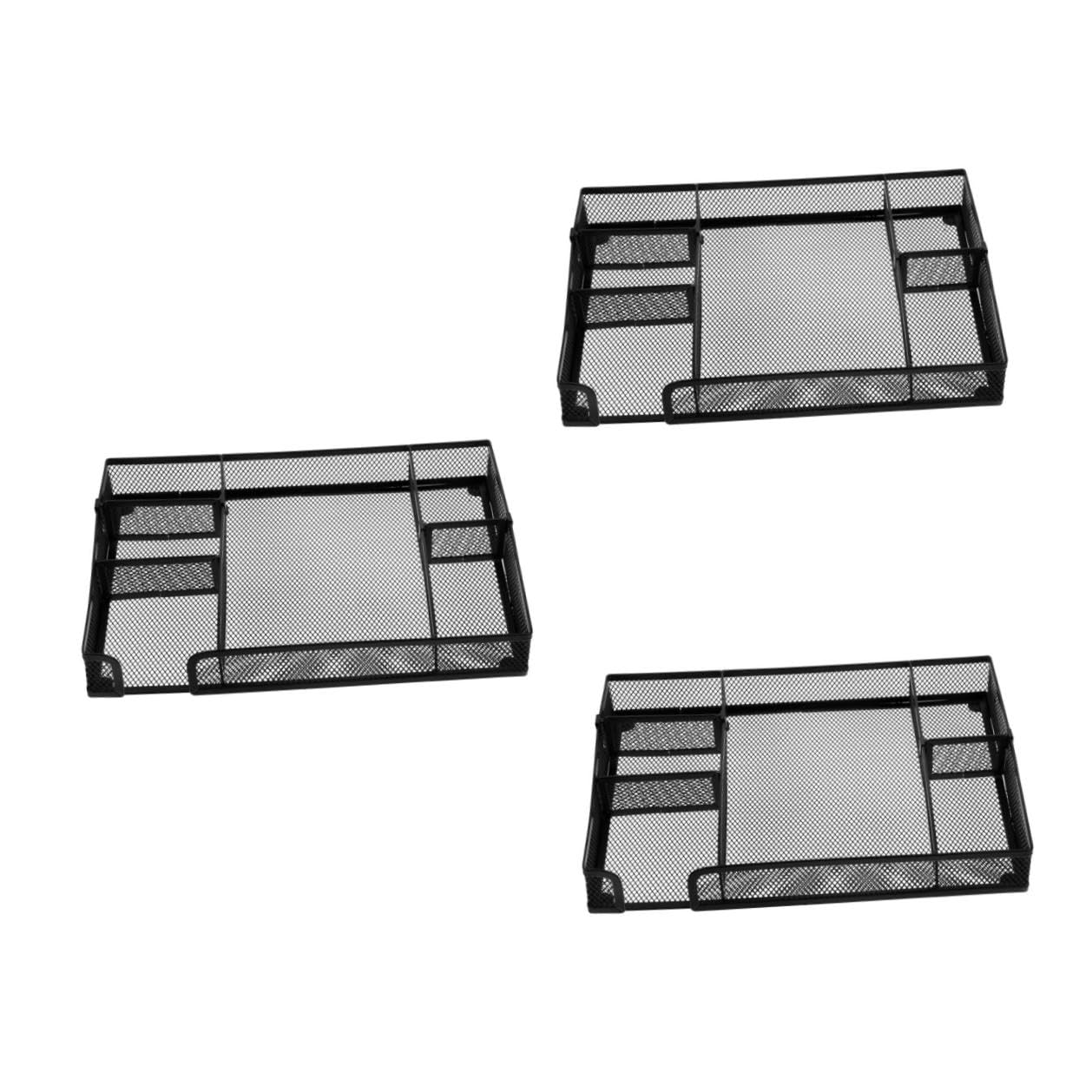 Housoutil 3 Piezas Organizador de Escritorio Metálico con Bandeja Desmontable Separadores para Cajón Compacto y Resistente para Oficina y Papelería Color Negro