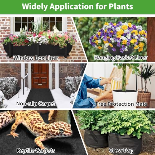 Riare 16x160 Inch Black Felt Planter Liner Roll- 2 Rolls Non-Woven Fabric Planter Liner for Outdoor Plants, Coco Liner Roll Alternative Basket Planter Liner for Planters Hanging Basket Window Box - Thumbnail 7