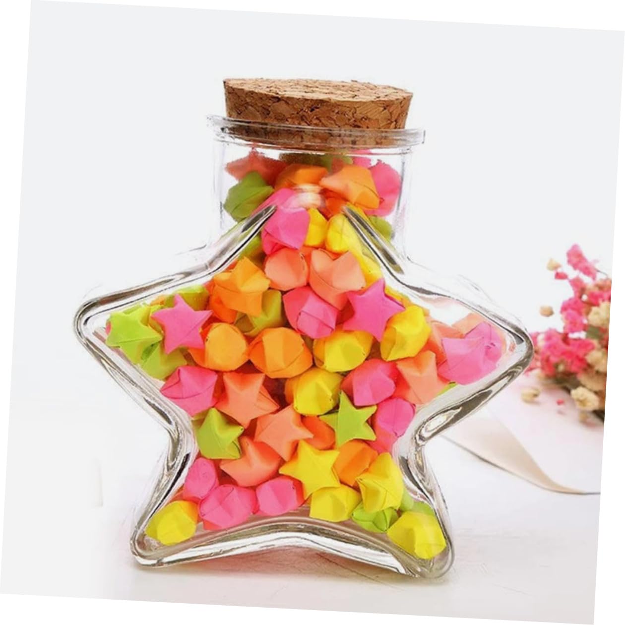 2 pezzi Bottiglie di Vetro con Tappo in Sughero Forma Stella da Barattoli Trasparenti per Messaggi Oli Essenziali e Decorazioni Contenitori Multiuso in Vetro