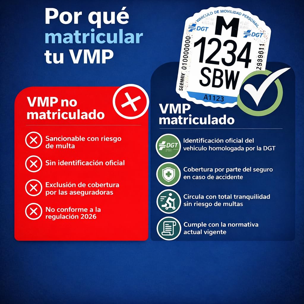 Matrícula Patinete Eléctrico VMP Homologada DGT 2026 – Etiqueta Adhesiva Identificativa Personalizada con Tus Datos – Obligatoria Vehículos Movilidad Personal – Evita Multas