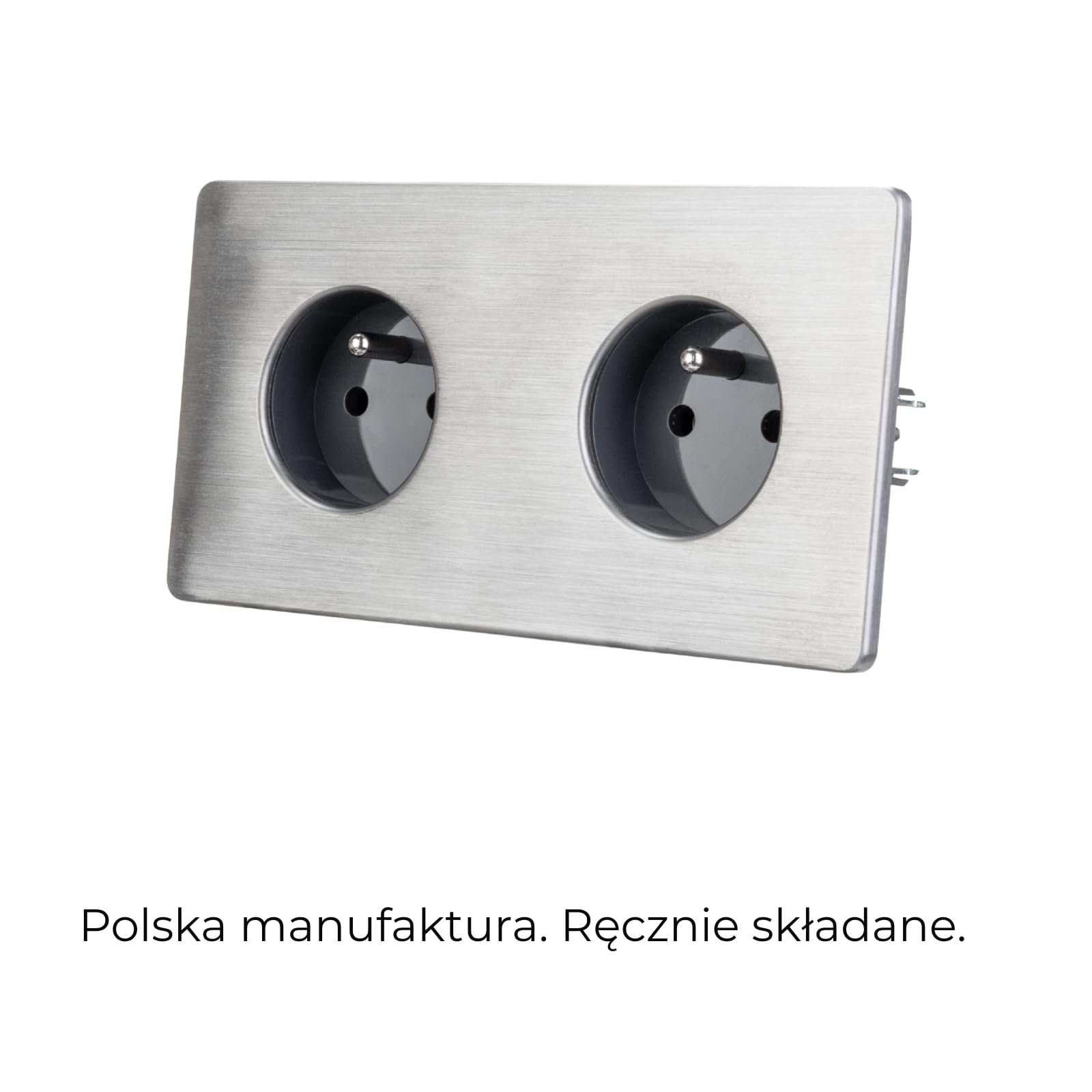 Gniazdko Elektryczne Podwójne Szare Stal Szczotkowana PREMIUM
