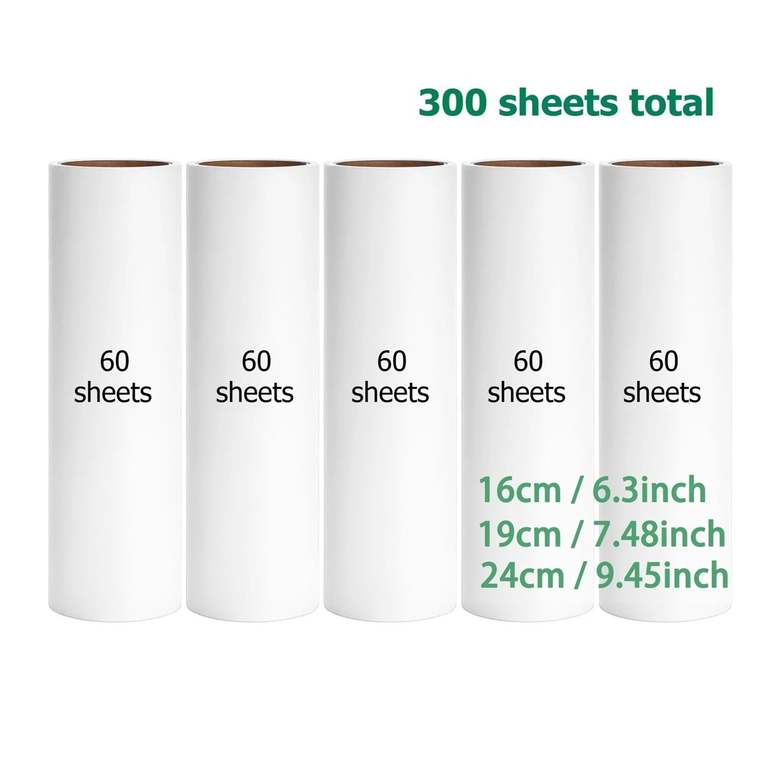 Fusselrolle Fusselroller-Nachfüllungen, extra klebrig | 60 Blatt pro Rolle, 5er-Packung, insgesamt 300 Blatt(9.45in)