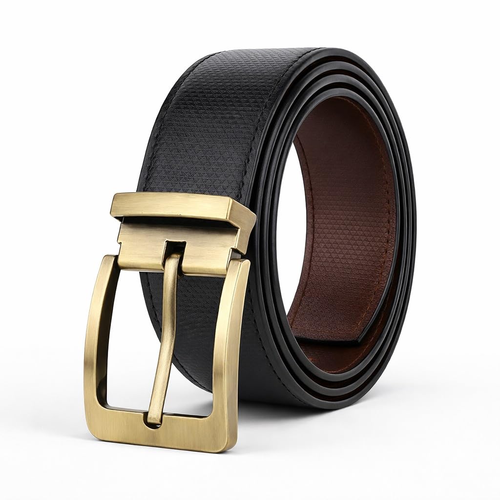 usl Men’s Artificial Leather Formal Belt | Black Belt for Jeans | Durable Pin Buckle, Adjustable 28 to 52 Inches of waist size, Gift for Men-picture-17
