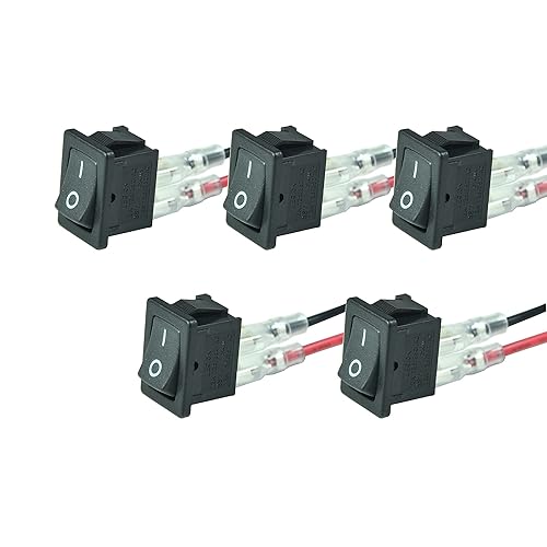 FILSHU 5 mini interruptores basculantes con cables, lista UL 12 V, 20 A, 125 V, 16 A, 2 pines SPST, pequeño, negro, interruptor de palanca de lancha