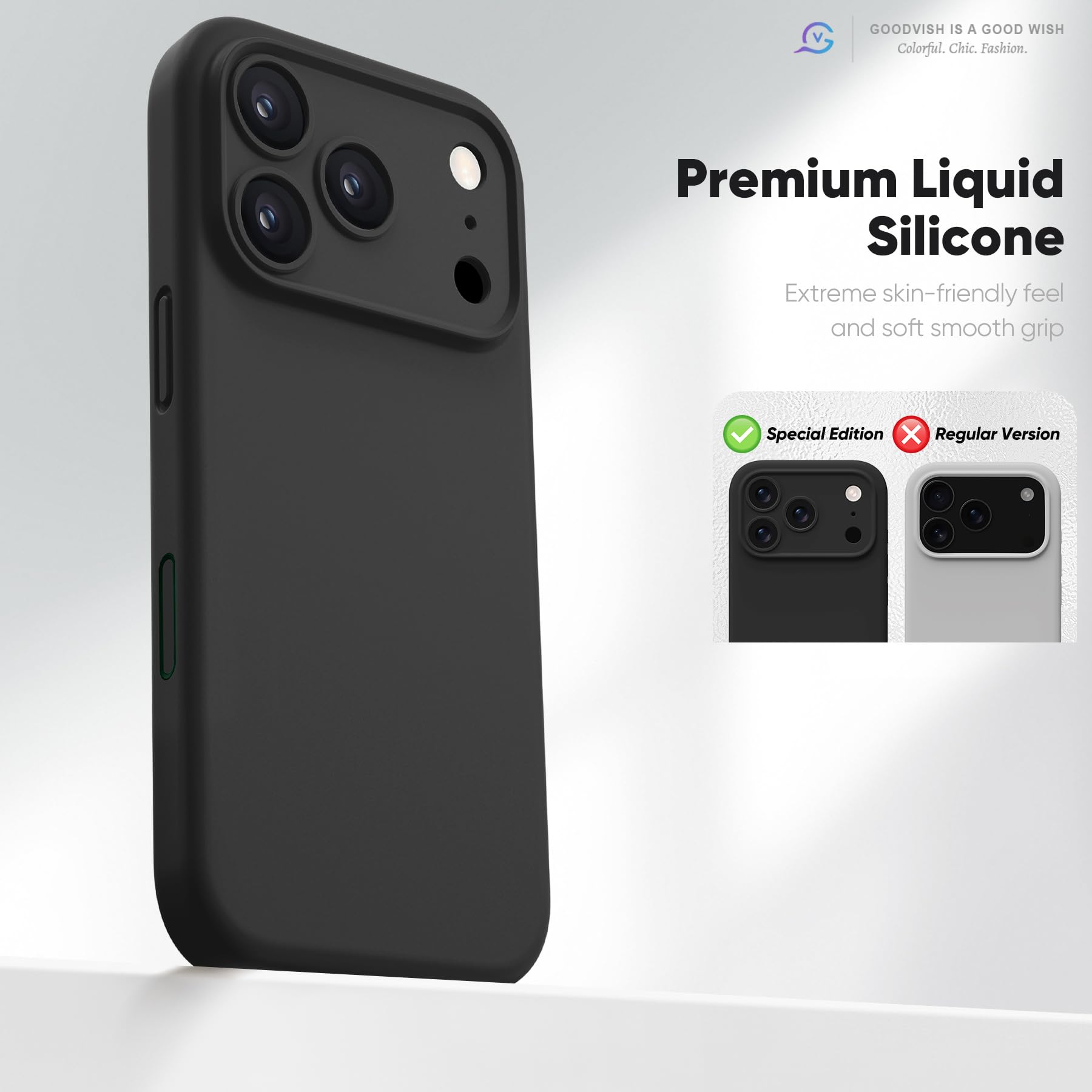 GOODVISH Magnetica Silicone Cover per iPhone 17 Pro Max 6.9", Custodia con 2x Vetro Temperato [Pulsante Controllo Fotocamera] 360° Protezione Anticaduta Case per Cellulare Antiurto Resistente, Nero