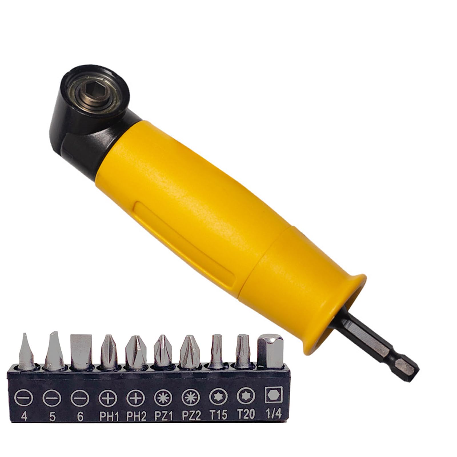 Tsophreniq Yellow 90Degree Angles Drill Attachment Adapter With 10Pcs Drill Bit & 10Slot Base For Easy Access In Hard To Reach Locations Adapter