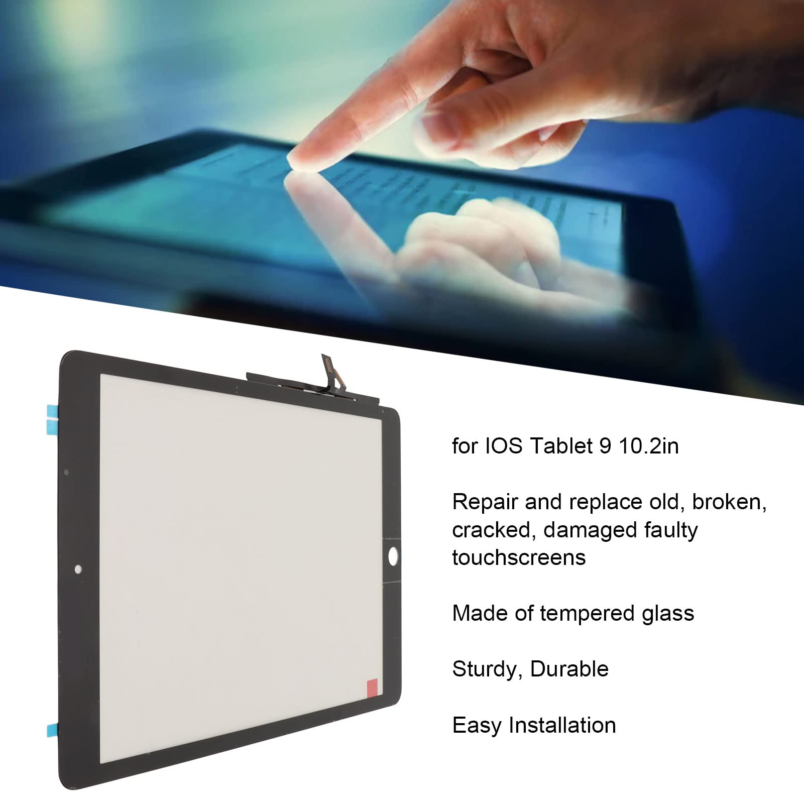 Zespół Digitizera Ekranu Dotykowego do Czarnego Tabletu IOS 9 2021 9. Generacji 10.2 A2602 A2603 A2604 A2605, Wymiana Przedniego Panelu ze Szkła Hartowanego, trwałość i odporność na Zużycie