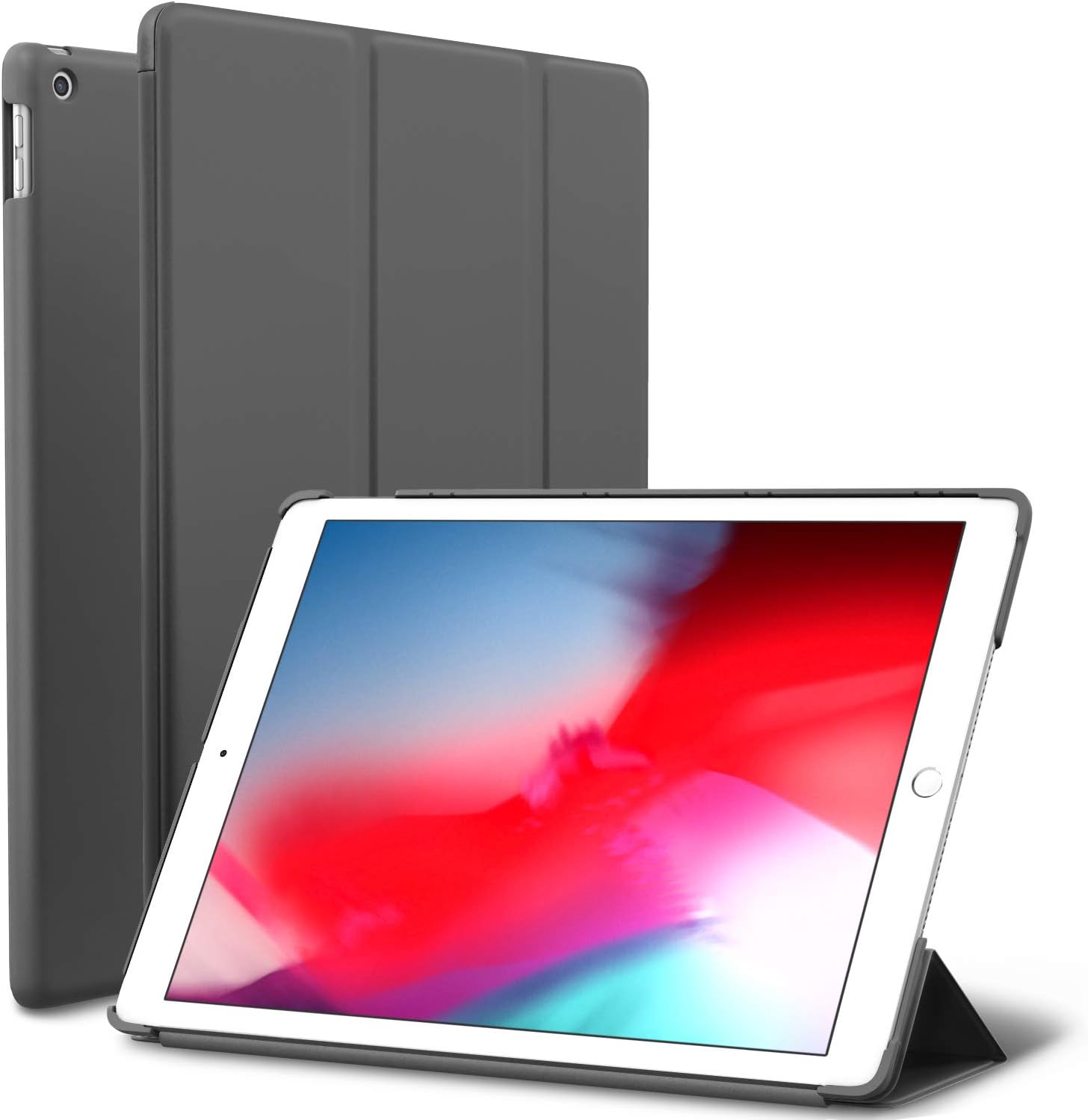 iPad Mini 5 case, ROARTZ Gray Slim Fit Smart Rubber Coated Folio Case Hard Cover
