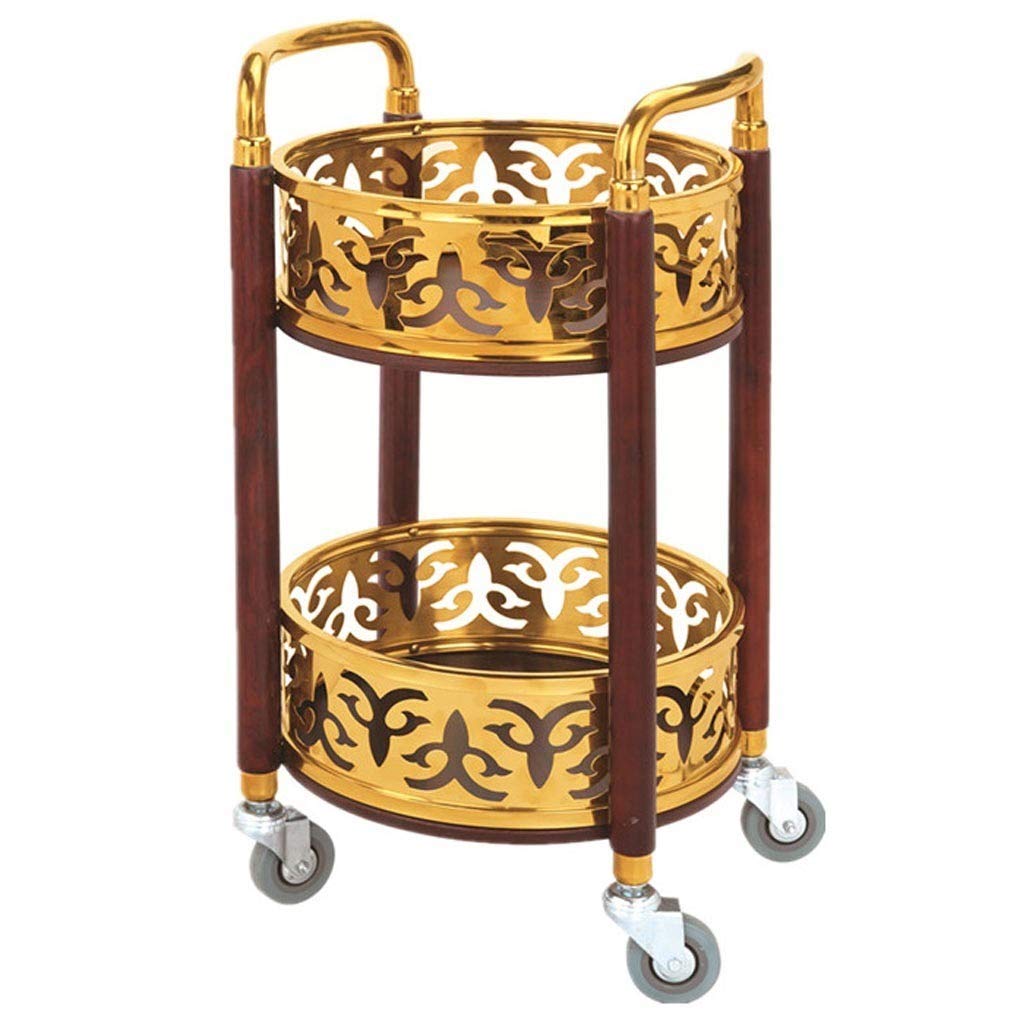 LJYKBFL Stainless Steel Drink cart Double-Layer Mobile Snack Trolley Load 50 kg Hotel Service cart(Gold)