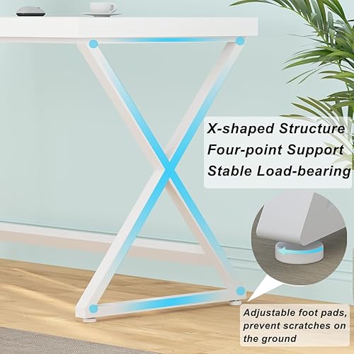 Miniatura 9 de IBF Escritorio blanco para computadora, moderno escritorio de oficina en casa para escribir, trabajo, estudio, escritorio de madera simple para