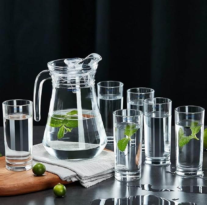 Buy SYANKA Premium Water and Juice Glasses Set of 6 and Jug Set Combo Glasses 300ML, Jug 1.3