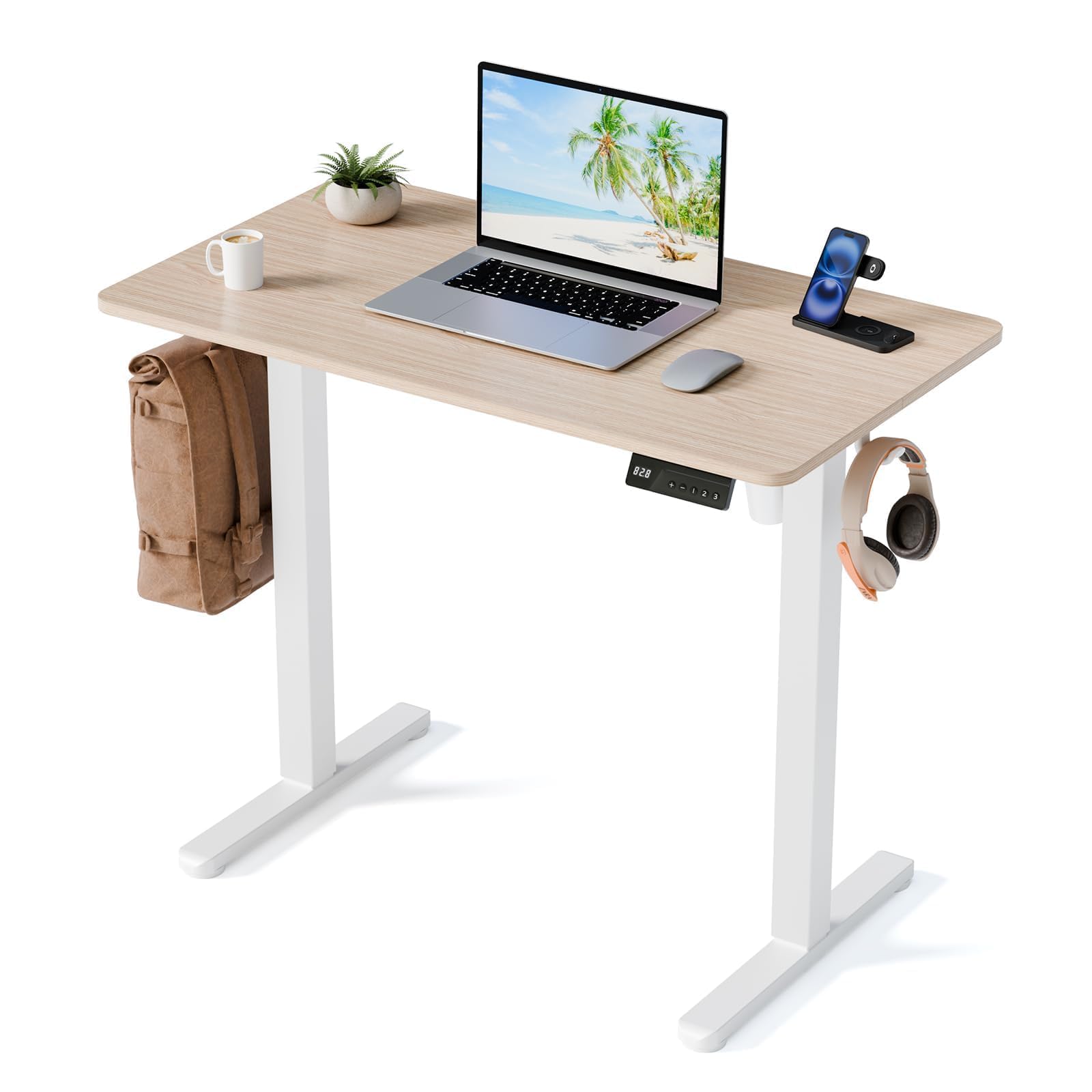 35" Electric Standing Desk, Small Sit Stand up Desk, Light Walnut Light Walnut 35" x 20"