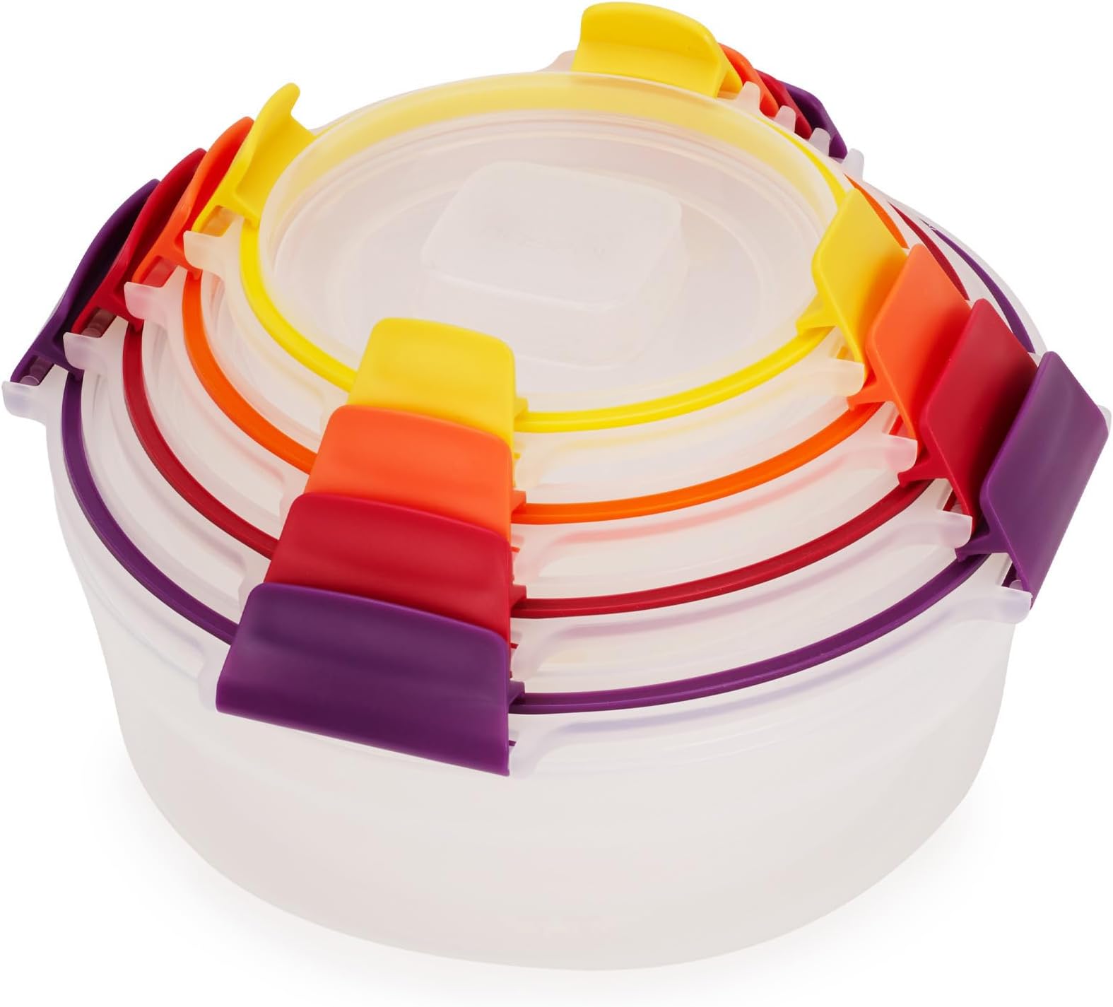 Nest Lock 8-piece Plastic BPA Free Round Food Storage Container Set with Lockable Airtight Leakproof Lids - Multicolor