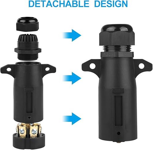 Miniatura 3 de WOFTD Enchufe de remolque de 7 pines con sello impermeable 7 puntos de repuesto de cableado de remolque Adaptador de enchufe de 7 vías redondo