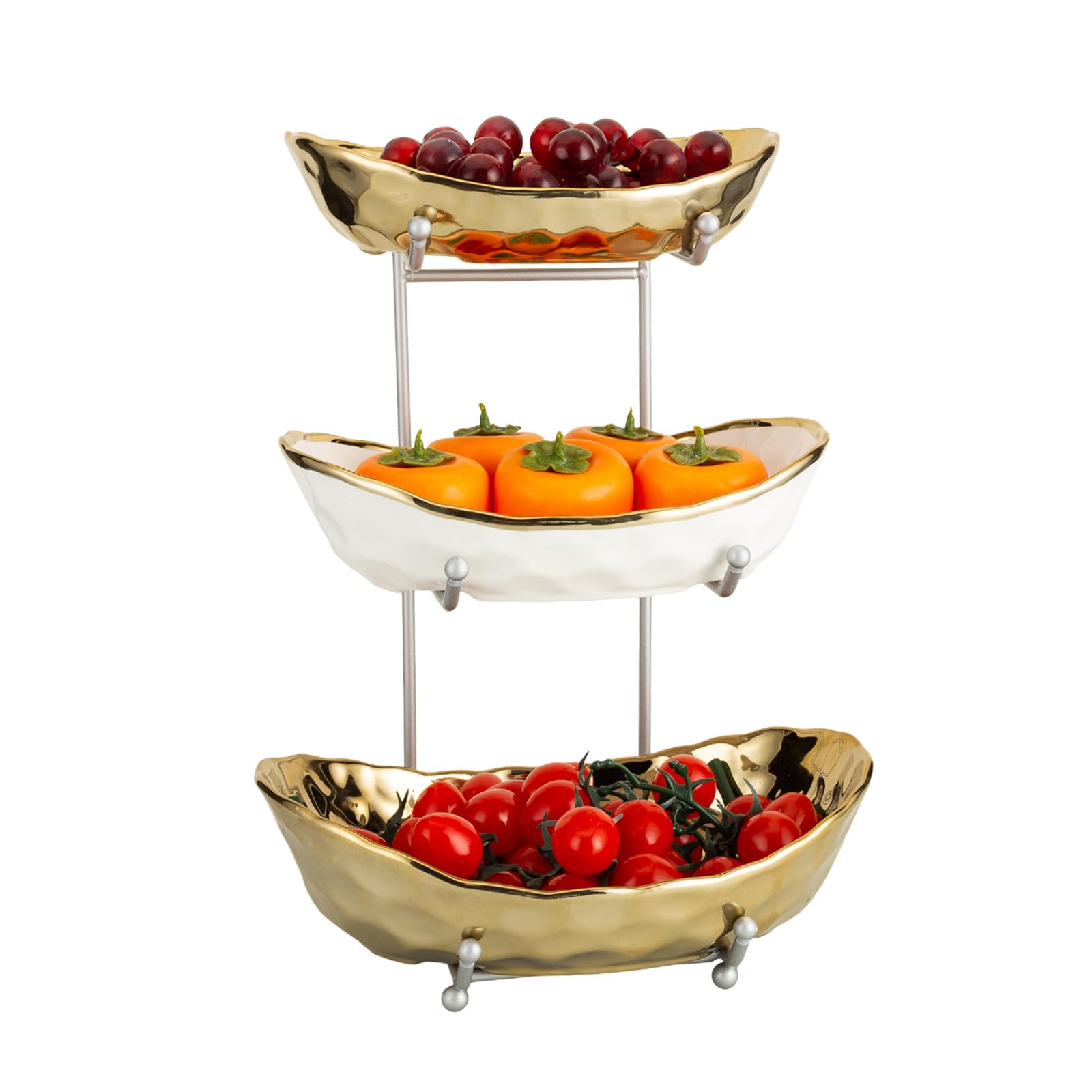 SHEBUYLLI Fruit Bowl, Ceramic Fruit Baskets for Kitchens Large Serving Bowls with Stand Food Serving Tray for Party, Weddings, Snacks, Dessert (#002Gold)
