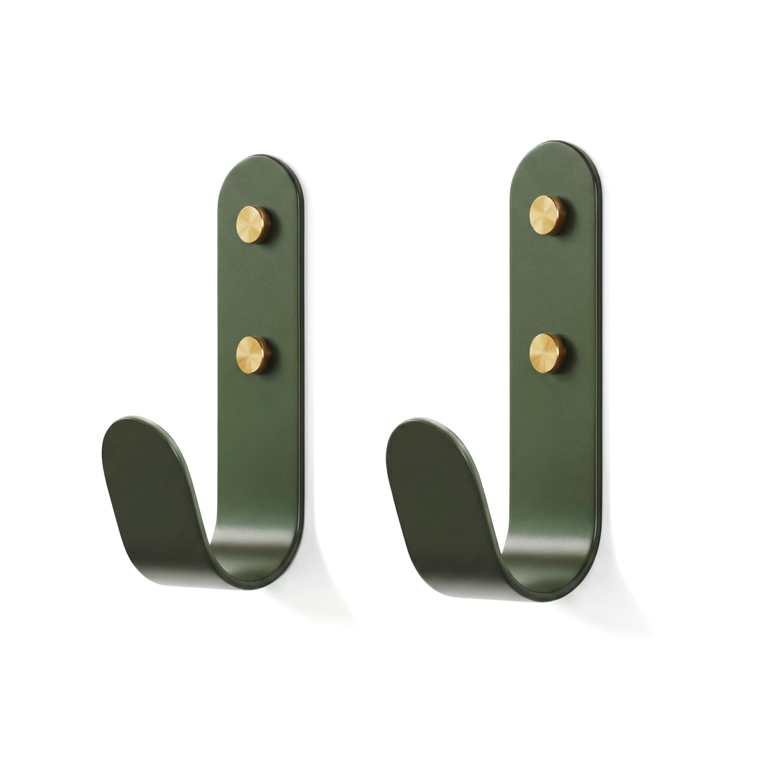 The Hairpin Leg Co. [HLC Metal J Wall Hook. Chunky Modern Playful Coat Hook - [Forest Green/Brass, 2 Pack]