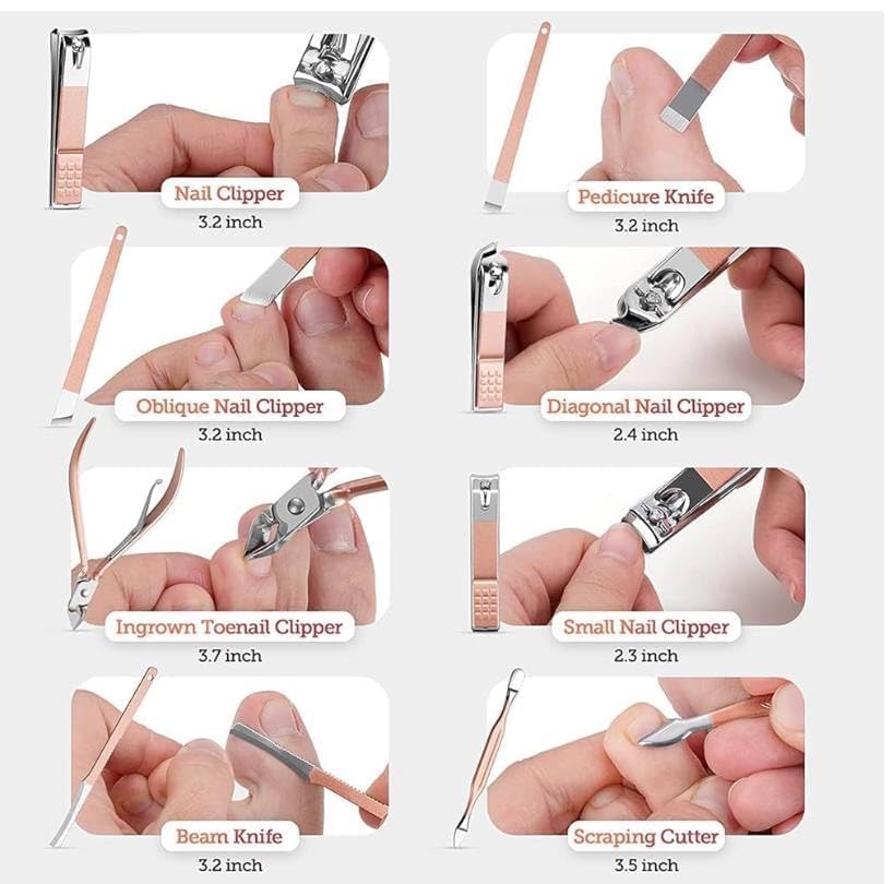 Image of WEZOSHINET Manicure Set Professional Nail Clippers Pedicure Kit, 18 pcs Stainless Steel Nail Care Tools Grooming Kit with Luxurious Travel Leather Case for Thick Nails Men Women Gift (Rose Gold)