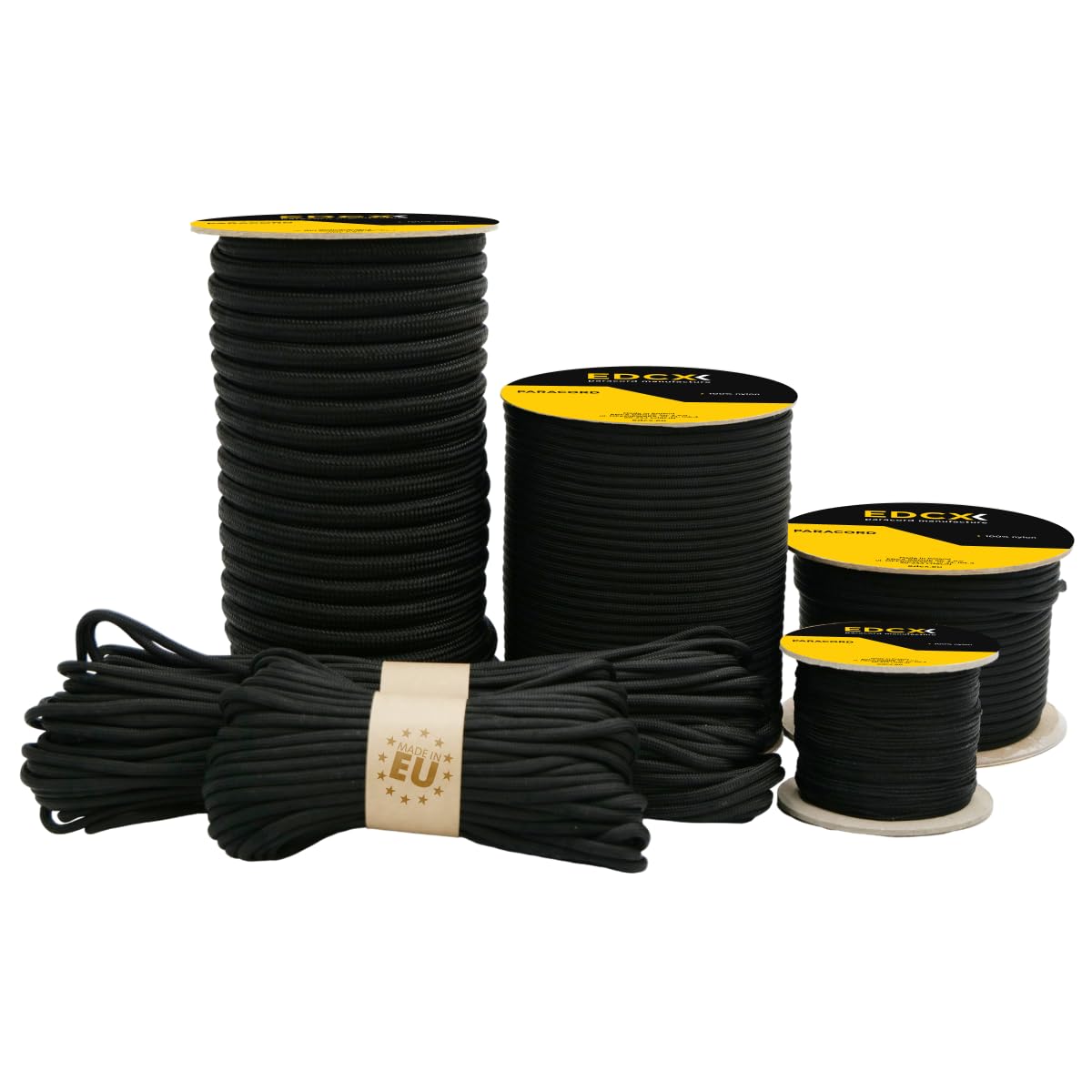 Paracorde 1,2 mm - 8 mm, Couleur Noire (10 m, 20 m, 30 m, 50 m, 100 m) | Idéale pour l'artisanat, Le bricolage, Le Camping | Corde 100% Nylon