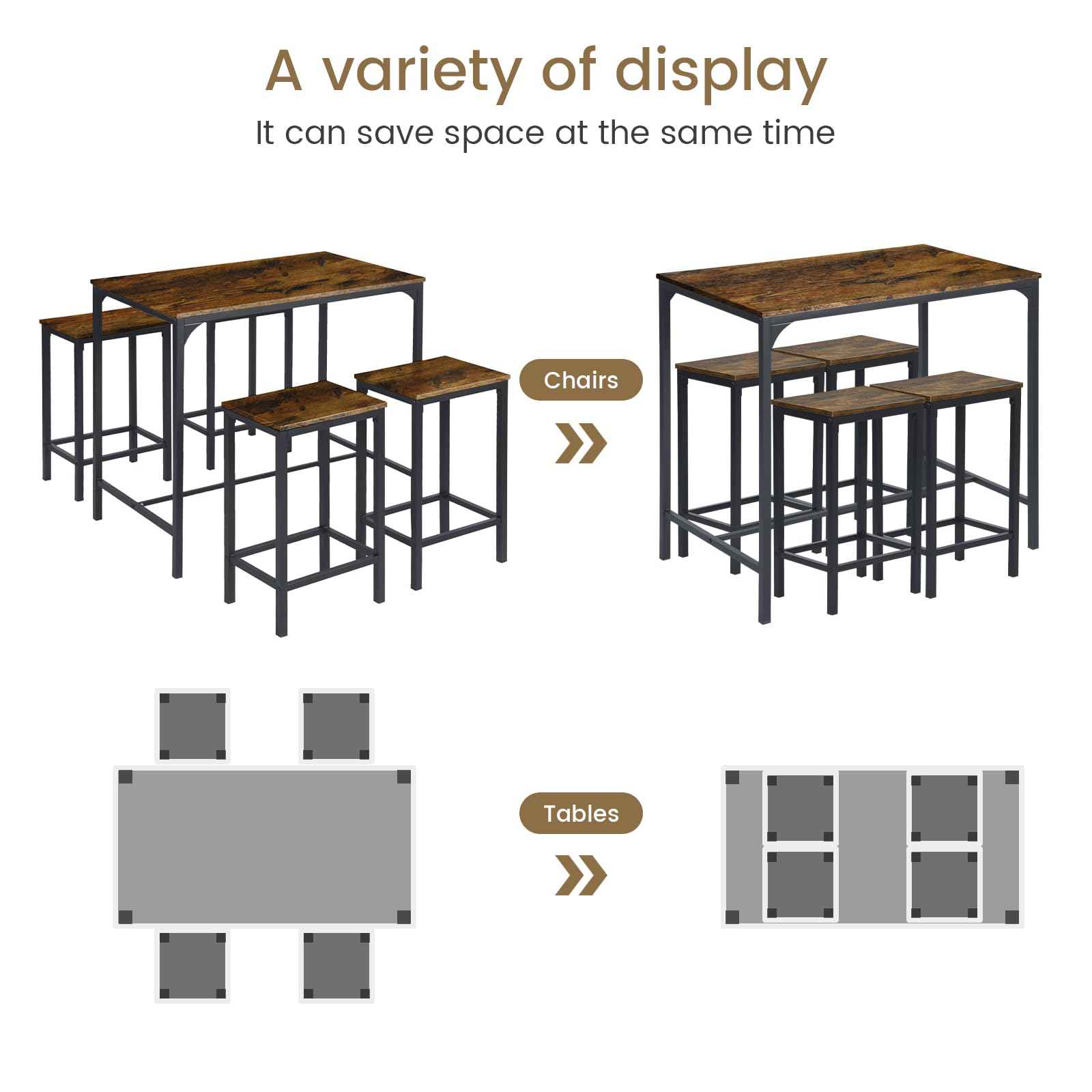 buybyroom Juego de mesa de comedor con 4 sillas y juego de mesa de bar – Diseño de llama dinámica, 100 x 60 x 90 cm