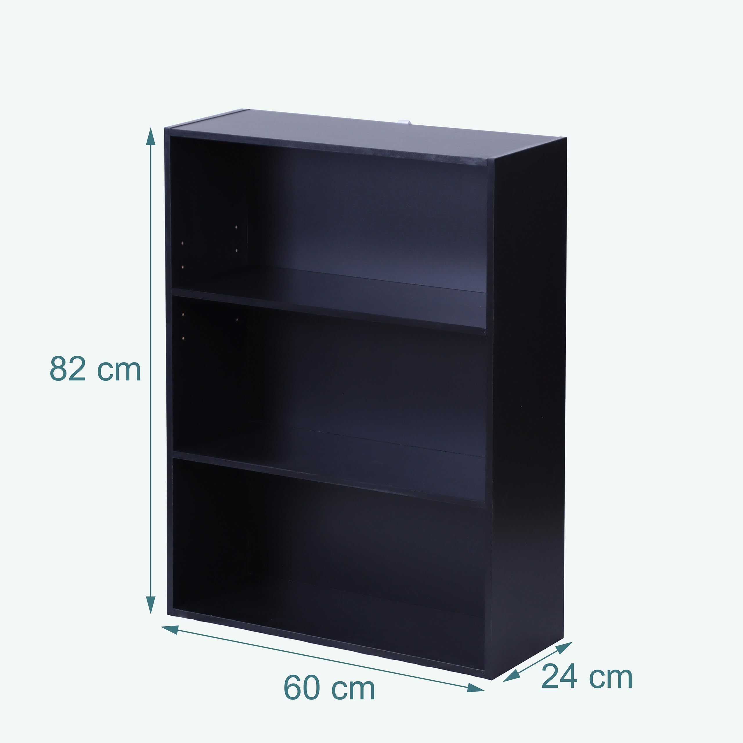 Relaxdays Libreria, HxLxP: 82 x 60 x 24 cm, 3 scomparti, ripiani regolabili, scaffale da soggiorno, nero