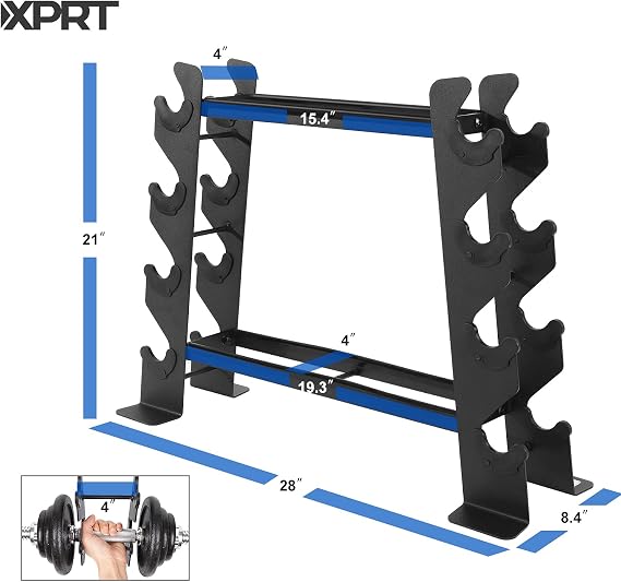 XPRT Fitness Compact Heavy Duty Dumbbell Rack | 400 lbs Capacity 2-Tier Steel Frame | Fits 530 lb Dumbbells | Space-Saving A-Frame Design for Home Gym