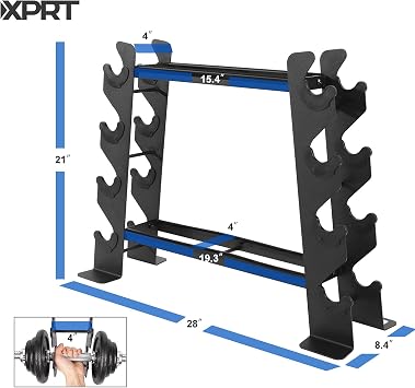 XPRT Fitness Compact Heavy Duty Dumbbell Rack | 400 lbs Capacity 2-Tier Steel Frame | Fits 530 lb Dumbbells | Space-Saving A-Frame Design for Home Gym