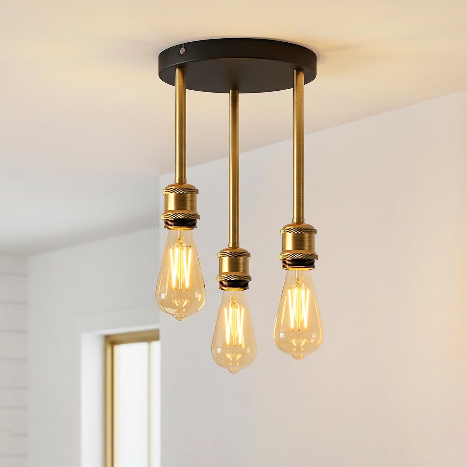 ANWIO Retro Industrial Pendant Light,3 Ceiling Lights Fitting with E27 Base,Black Hanging Ceiling Lights,Hallway Lights for Kitchen Island Dining Table Bedroom Living Room (No Bulbs)