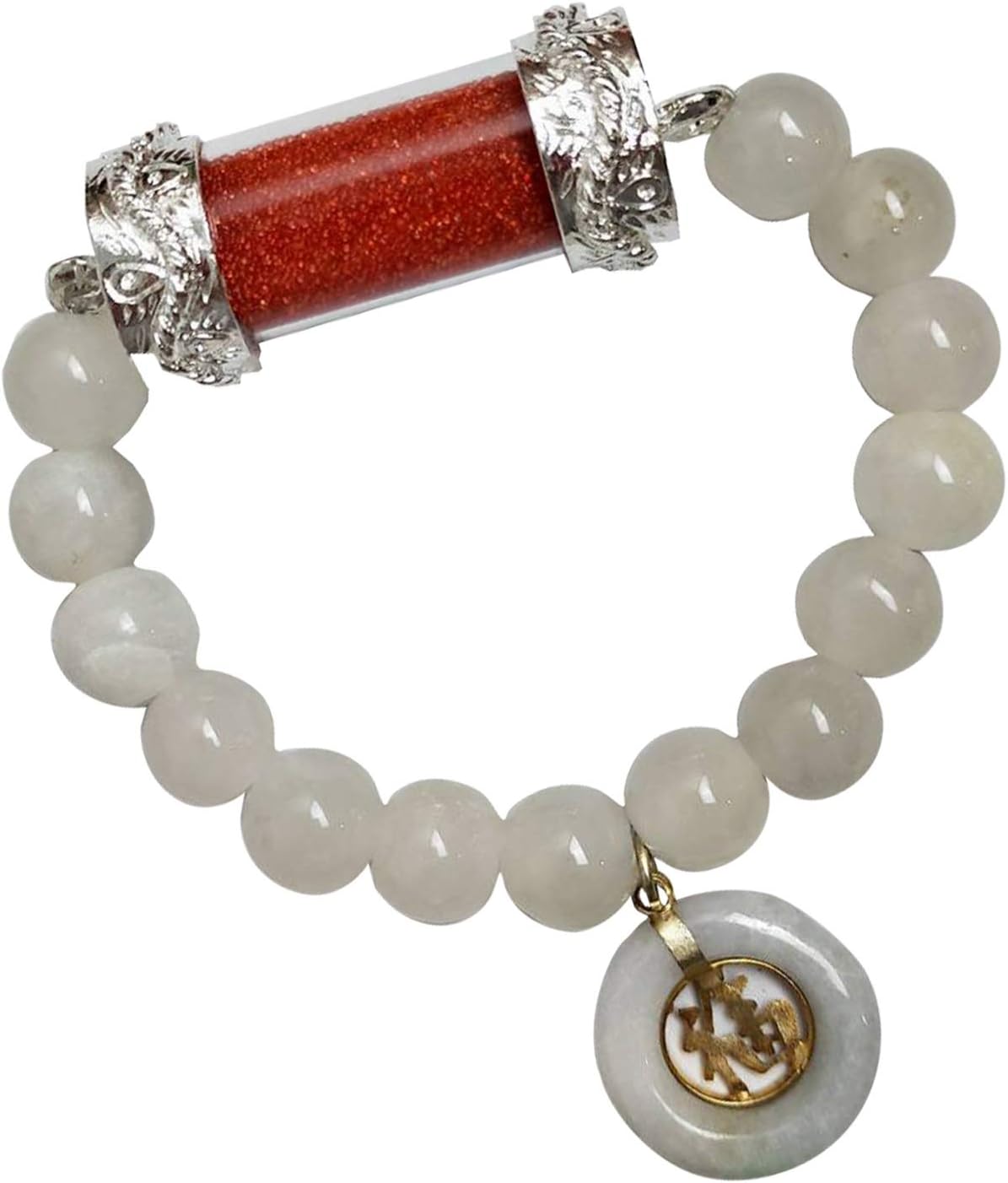 Heavens Tvcz12mm. Buddha Amulet Jade Natural White Bracelets Jewelry Thai Pendant Energy for Women Charms Phra Sakyamuni Red with Coin Luckly Bring Love Attract Money Success for chubby people 6.75 inch