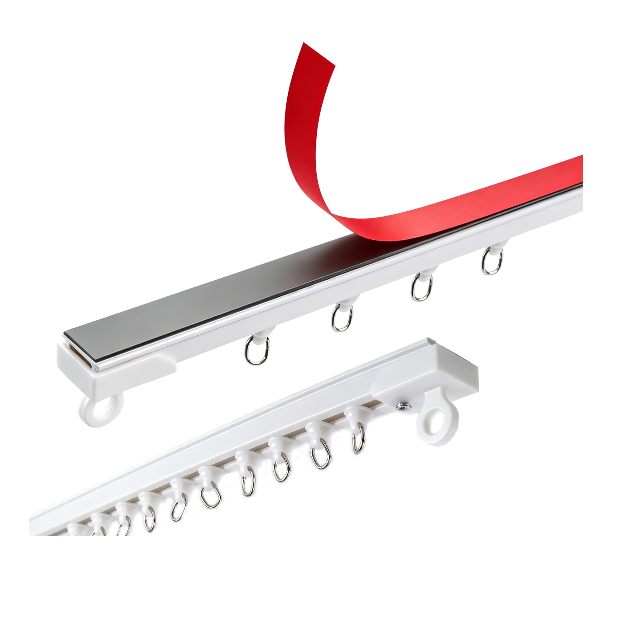 Sueving Self Adhesive Curtain Track, 160cm White Curtain Track for Ceiling, Heavy Duty Wall Mounted Curtains Rod Tracks for Window, Shower Room, Bathroom (4PCS x 40CM)