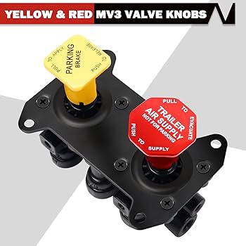Parking And Air Brake Knobs 298818 298817, 298818N Yellow Semi Truck Parking Brake Knobs And 298817n Red Tractor Trailer Air Brake Knob Replacement For Peterbilt Kenworth Volvo Western Star Truck