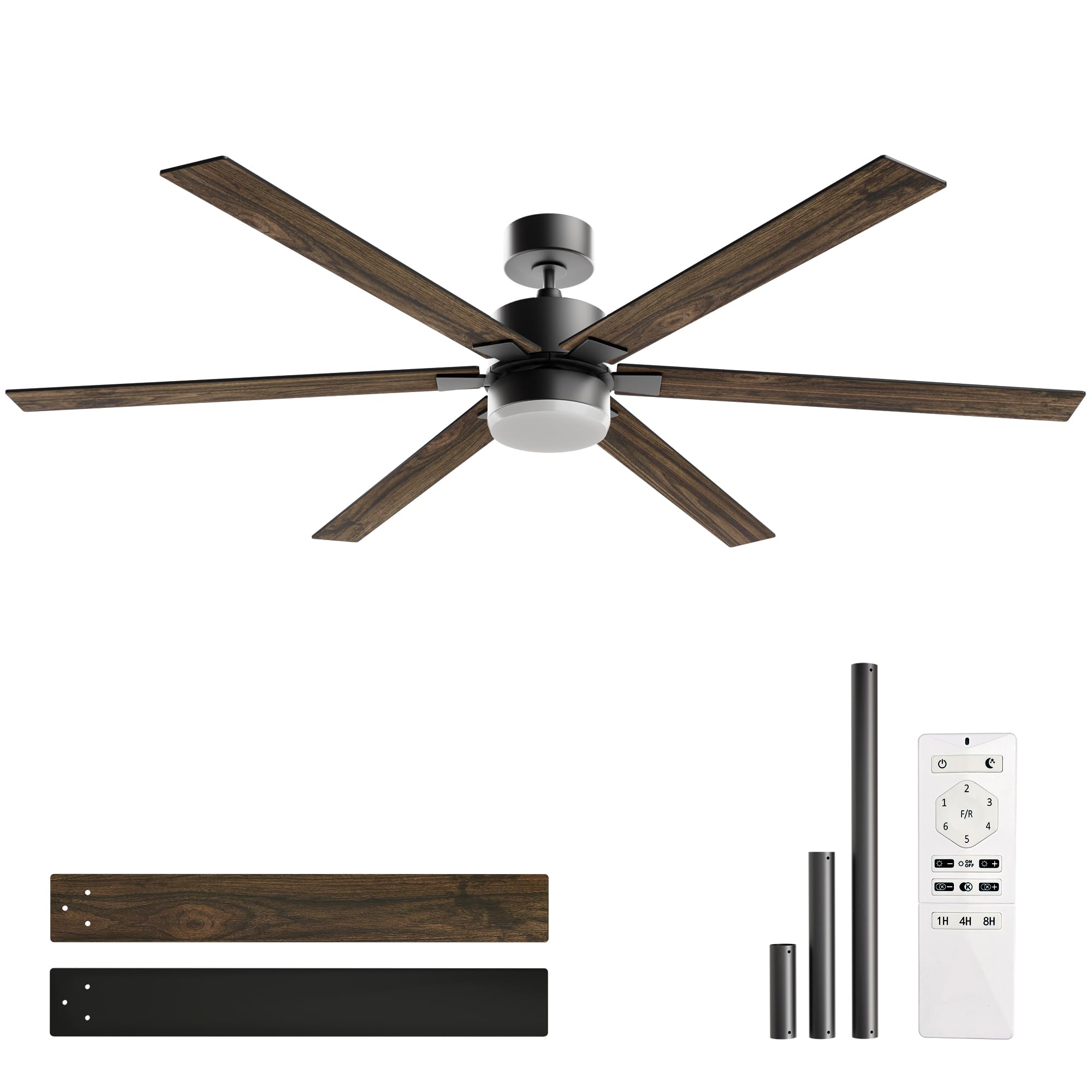 Ensenior62 Inch Ceiling Fan with Lights and Remote, Dimmable Large Ceiling Fan, 3000K-6000K Colors and 6 Speeds, Black Garage Ceiling Fan for Bedroom and Living Room