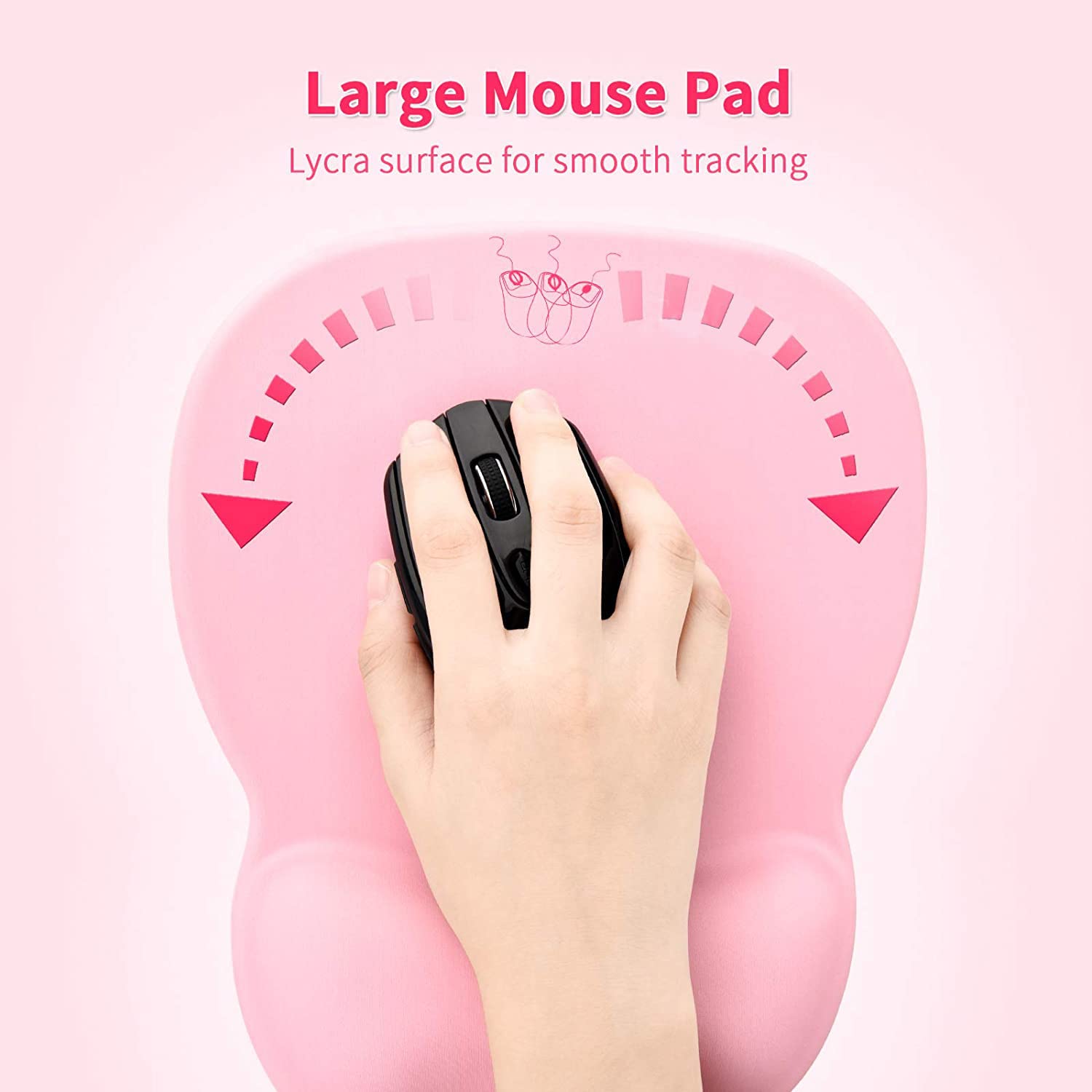 EooCoo EooCoo Ergonomic Mouse Pad with Wrist Support, Mousepad with Memory Foam Wrist Rest and Non-Slip Base for Computer, Cafe, Home & Office, 9.64 x 8.26 in Office Desk Accessories, Pink in use