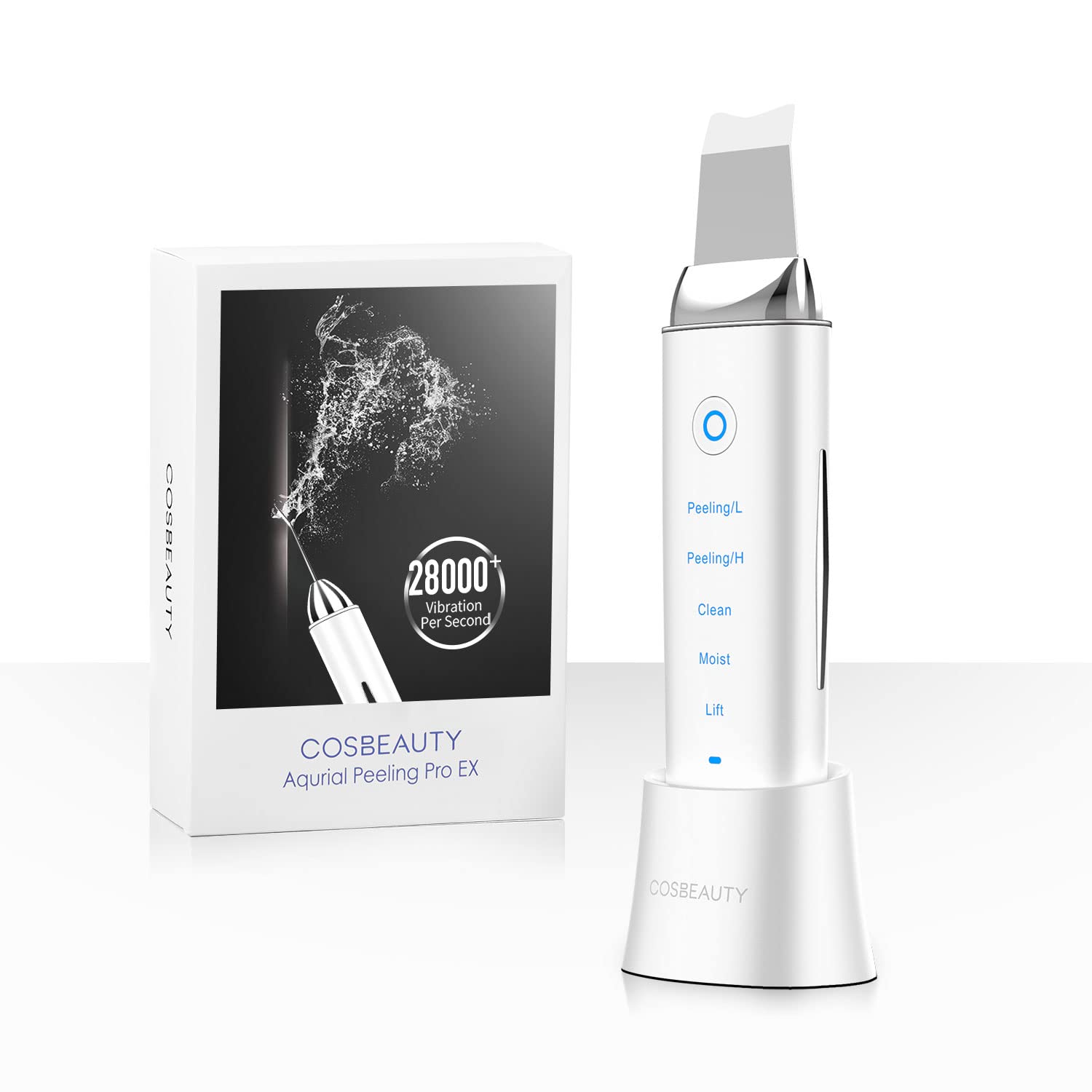 COSBEAUTY EMS Facial Skin Scrubber, Blackhead Removal Clean Pore, Ion Face Spatula High-Frequency Ultrasonic, IPX6 Wireles...