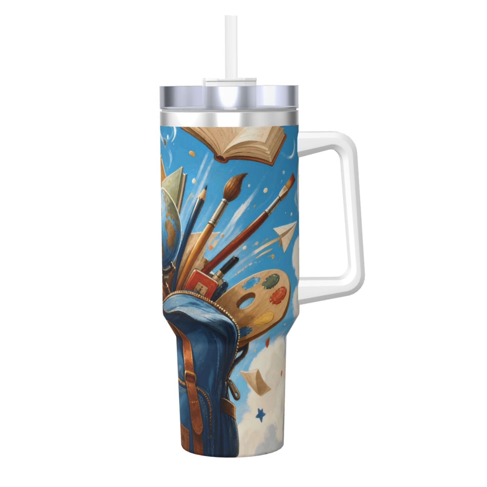 Vaso aislado de 40 oz Backpack Story con asa y pajilla para café y agua