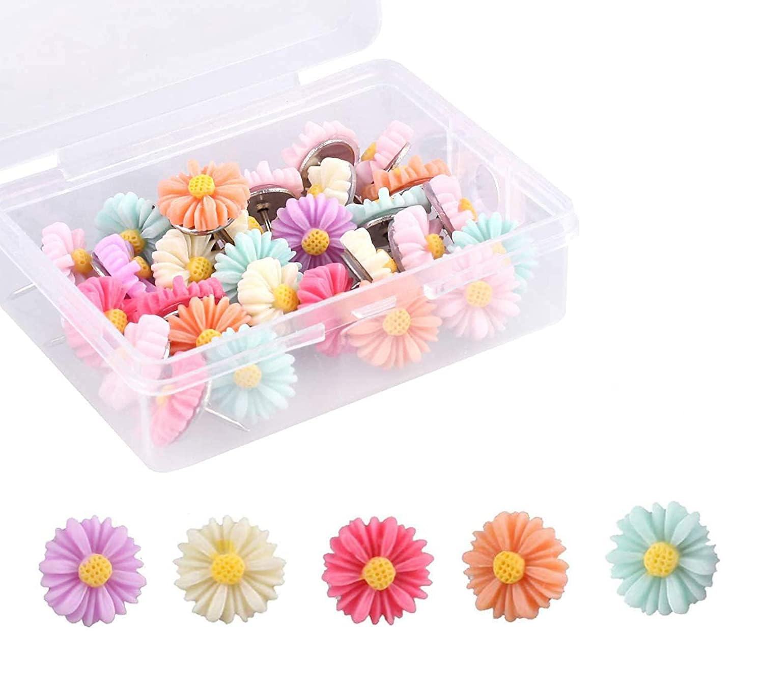 UCLEVER 30pcs Flower Thumb Tacks Decorative Floret Push Pins Colorful Floret Thumbtacks for Photo Wall, Feature Wall, Whiteboard, Cork Board, Map, Bulletin Board, Office or Home (Daisy)