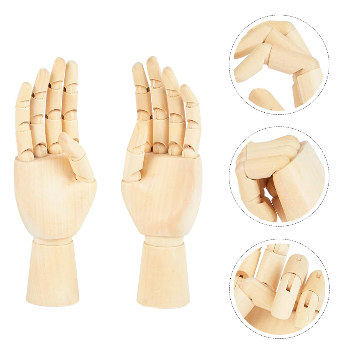 BESTonZON Modèle de Main en Bois Articulée Rotative 2Pcs pour Dessin et Décoration de Bureau, Jouet de Bureau en Bois Khaki pour Artistes et Garçon et Filles